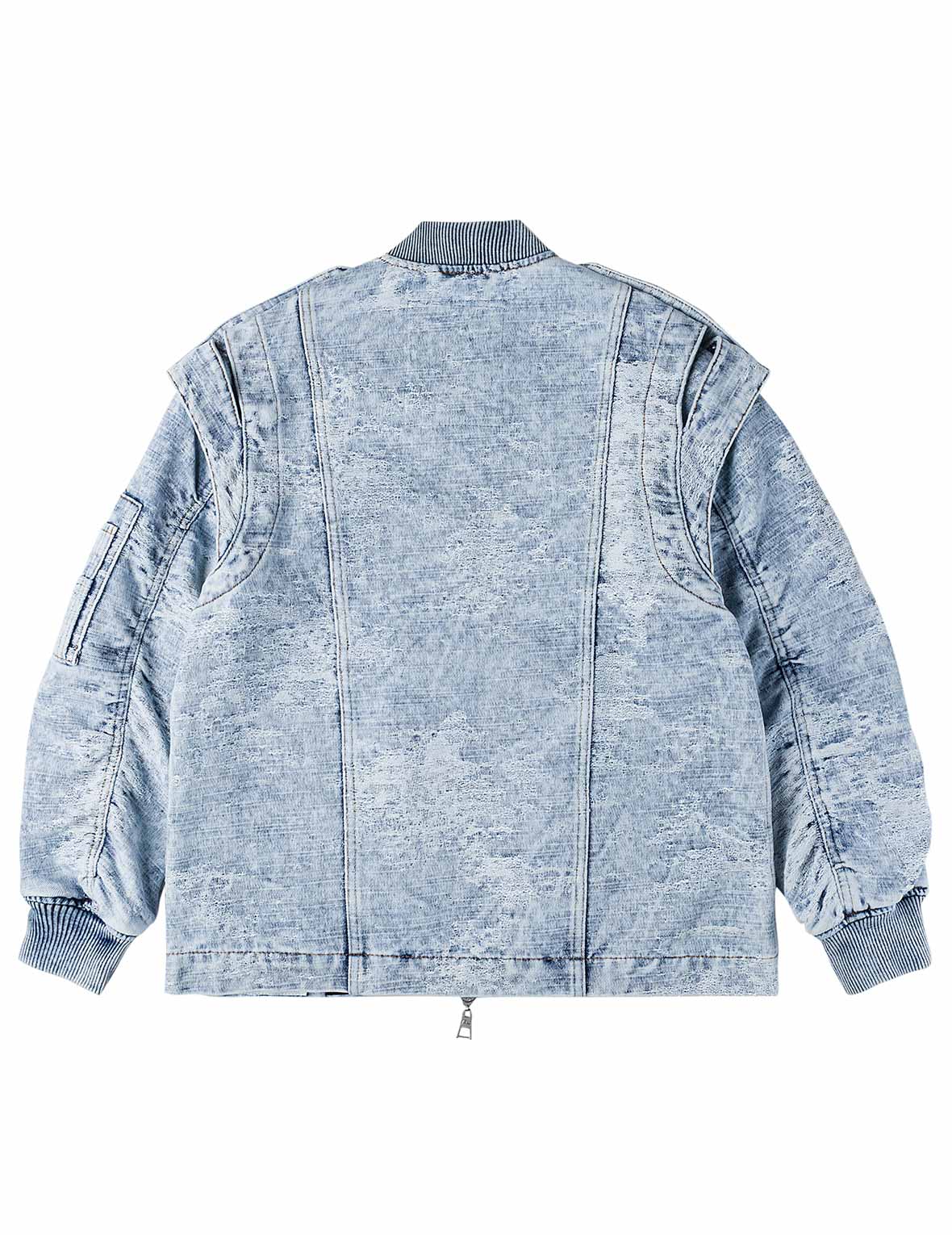 Detachable Distressed Denim Bomber Jacket